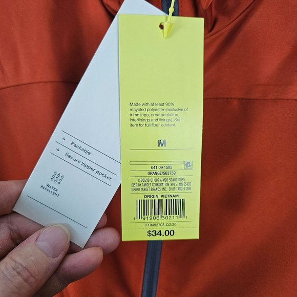 All In Motion Men Jacket Size Medium Lightweight Water Repellent Rust/Orange Zip - Picture 8 of 10